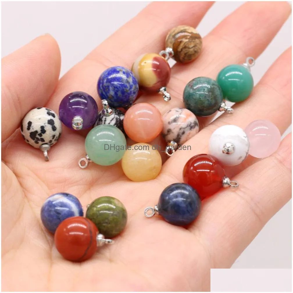 10mm natural semiprecious stone ball charms rose quartz healing reiki crystal pendant diy necklace earrings women fashion jewelry