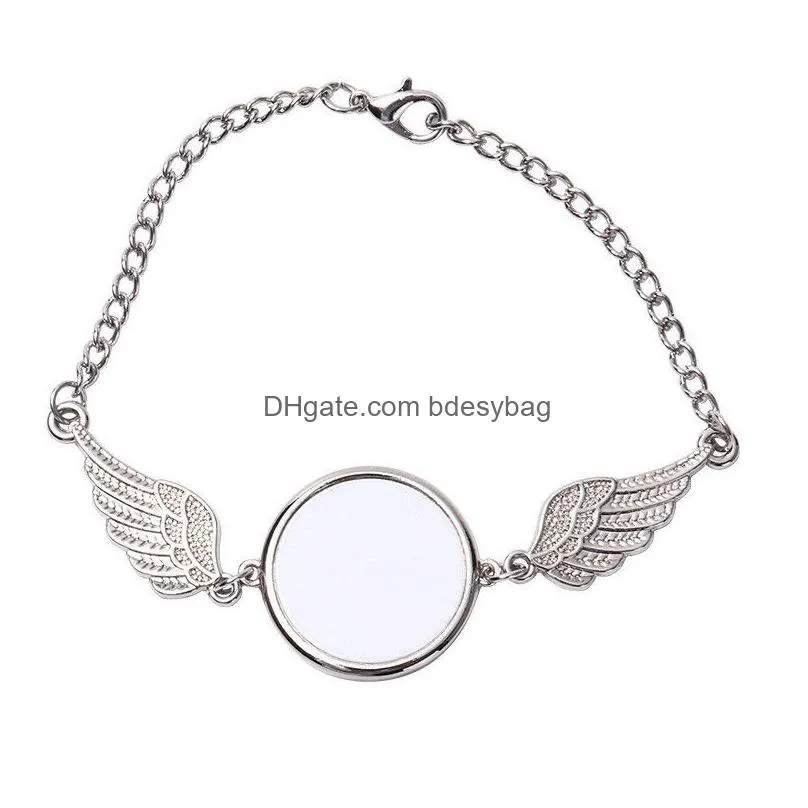 diy sublimation blank mens love bracelet for woman silver angle wing transfer printing alloy round bracelet designer souvenir family christmas