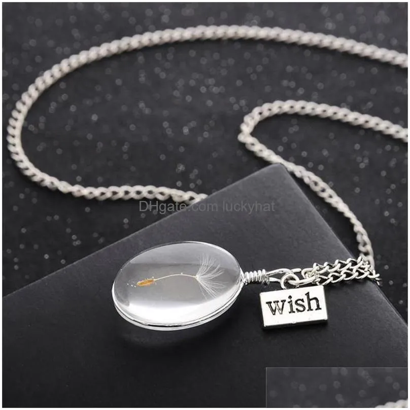 fashion jewelry diy oval glass dandelion pendant necklace wish chain pendant necklace