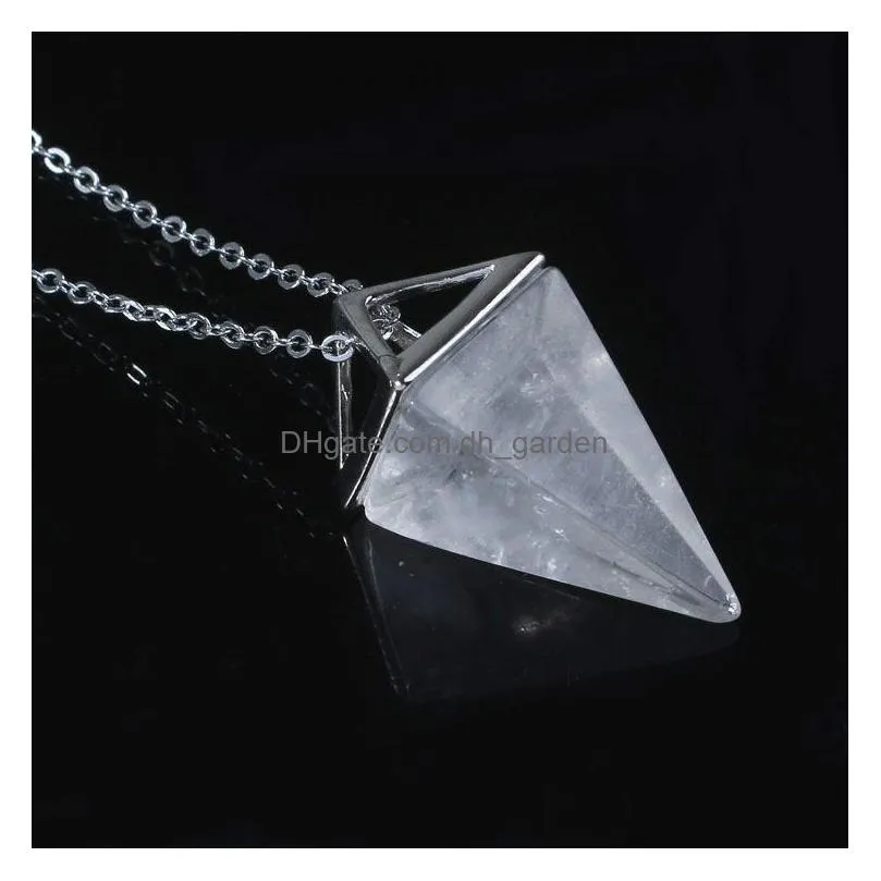 natural gem stone charms necklaces pendants tiger eye rose quartz pendulum crystal chakra pyramid reiki healing jewellery gift