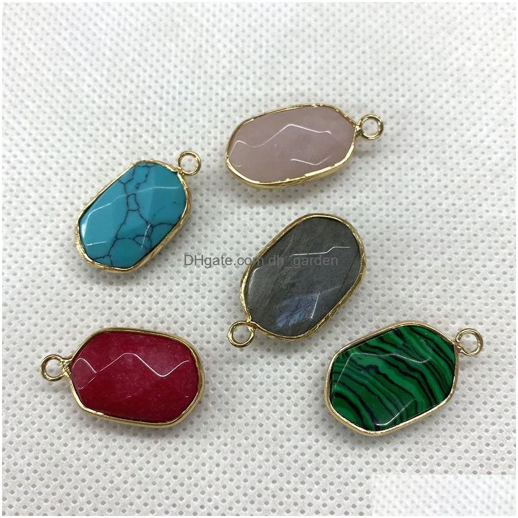 14x25mm gold edge natural crystal oval hexagon stone charms rose quartz pendants trendy for jewelry making wholesale