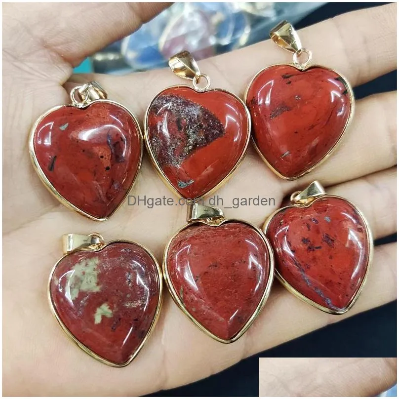 delicate natural stone charms heart red quartz turquoise opal pendant diy for bracelet necklace earrings jewelry making