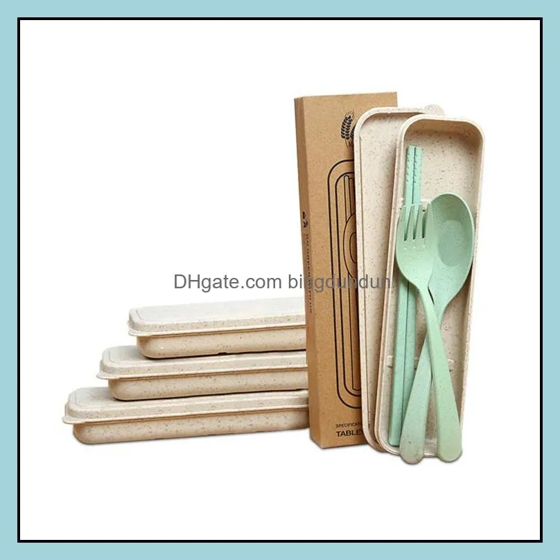 exquisite health environmental wheat platycodon straw cutlery set portable camping tableware spoon fork chopsticks camp kitchen