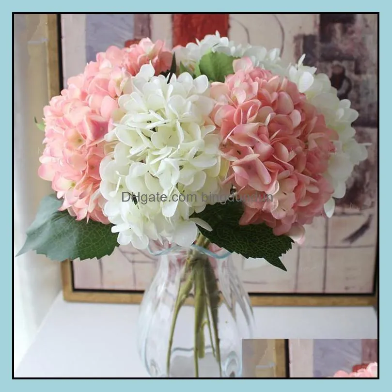 47cm artificial hydrangea flower head fake silk single real touch hydrangeas for wedding centerpieces home party decorative flowers