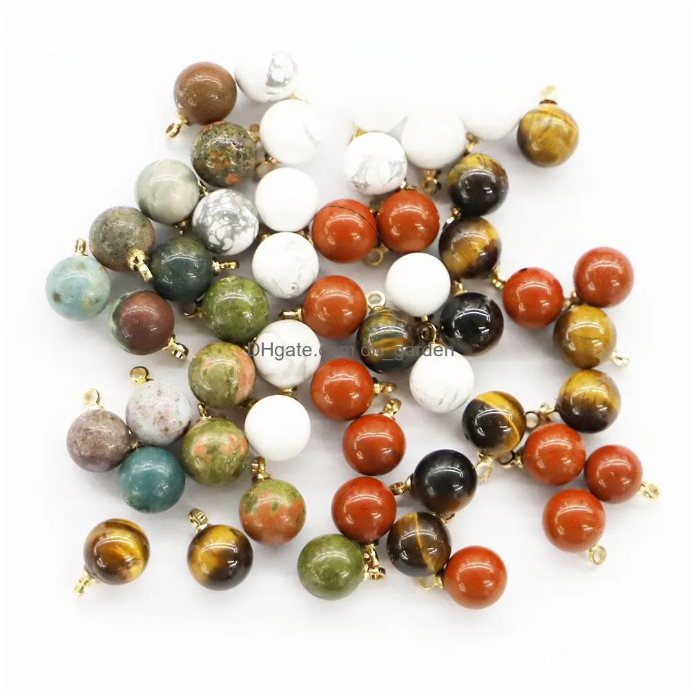 8mm 10mm natural stone multicolor ball shape charms gold for necklace earrings pendant diy fashion jewelry making