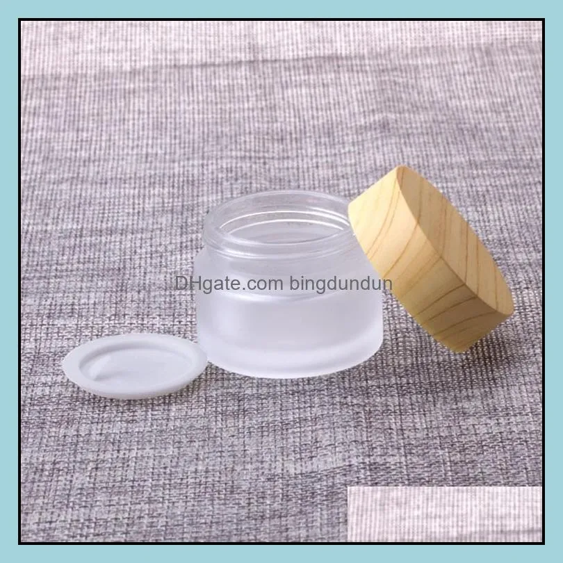 5g 10g 15g 30g 50g 100g frosted glass jar cream bottles round cosmetic jars hand face packing bottles jars with wood grain cover