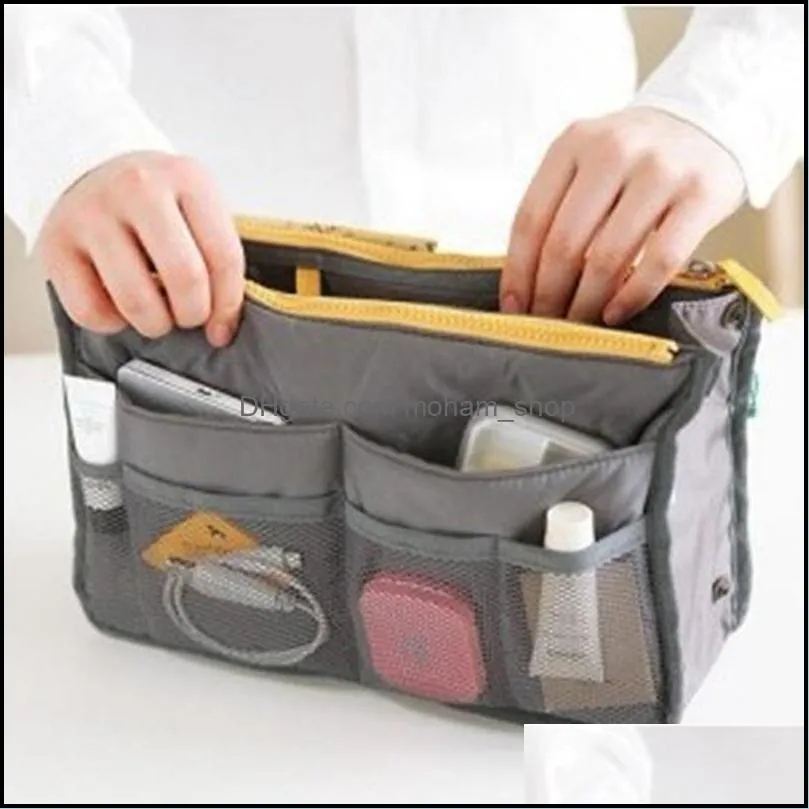 mini portable handle double zipper cosmetic makeup bag multifunctional foldable large capacity nylon mesh toiletries storage bag dh0494