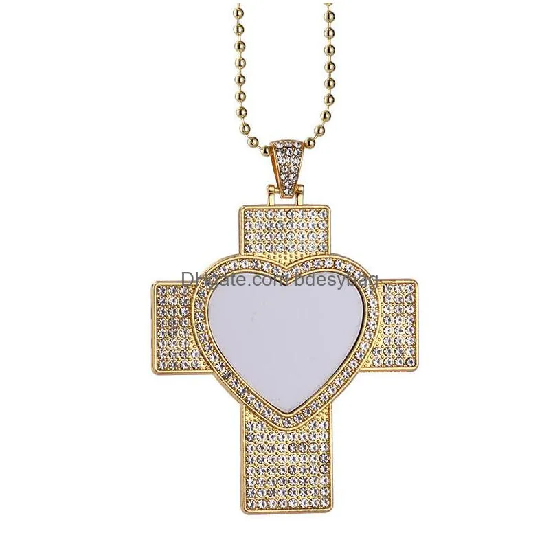 hot diy sublimation blank gold necklace designer jewelry mens necklace woman party photo frame silver cross wing heart rhinestone pendant necklaces for lovers