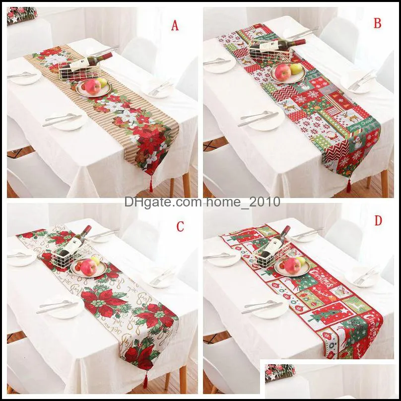 70x14inch christmas table runner decoration flower print table flag tassel table runner christmas tablecloth cartoon xmas placemat bc