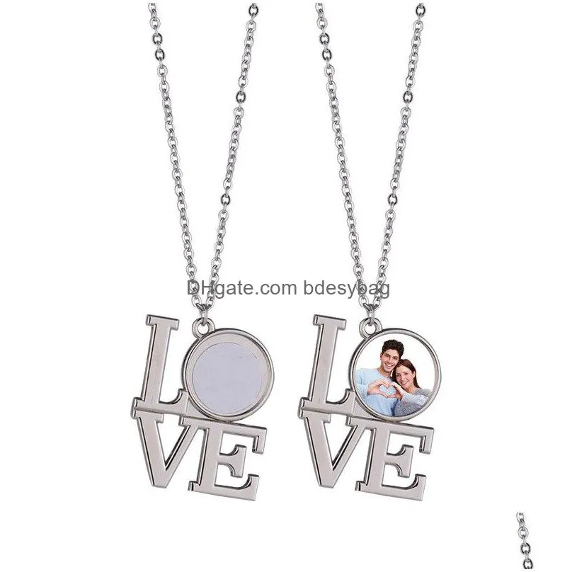 fashion diy sublimation blank heart necklace designer woman jewelry love letters silver plated pendant couples necklaces for man womens valentines day