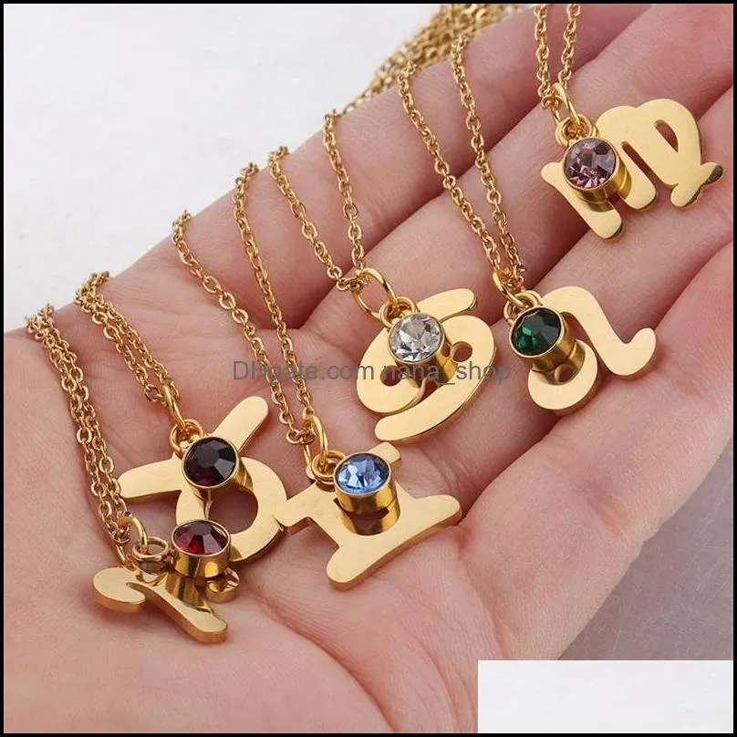 gold plated stainless steel 12 constellation pendant necklace for women crystal birthstone charm chain necklace jewelry gift 3592 q2