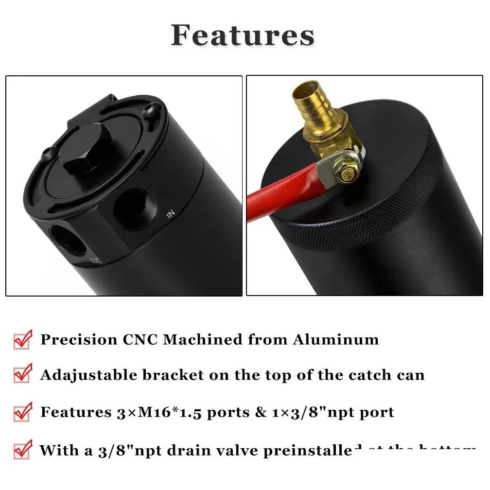  universal billet aluminum baffled oil catch can tank with breather filter engine mini oil separator tk92