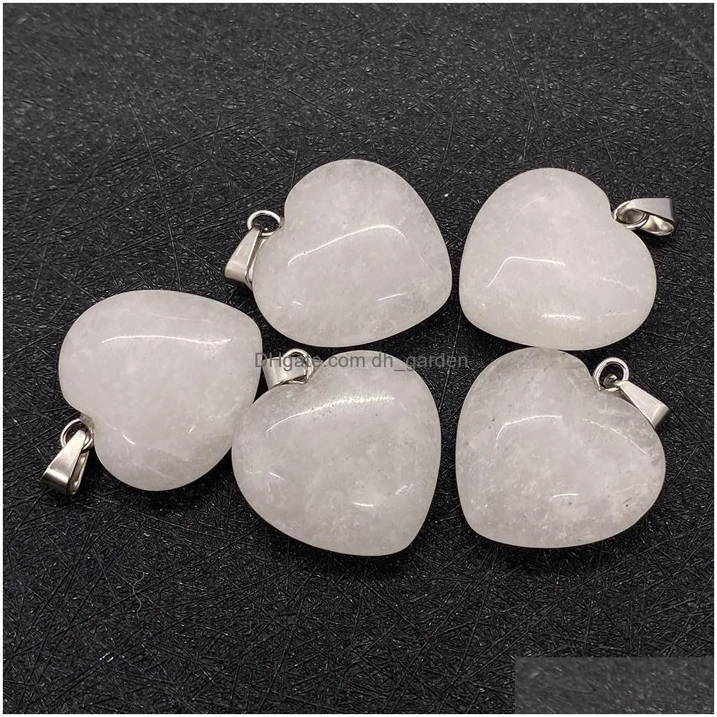 20mm natural crystal picture agate stone love heart charms rose quartz pendants trendy for jewelry making wholesale