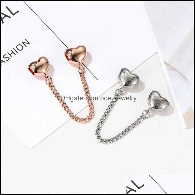 plated silver bracelet heart crystal safety chain european stopper clip lock charm bracelet jewelry findings 2224 t2