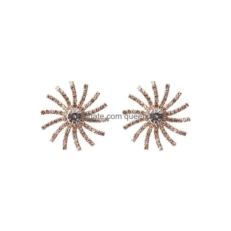 fashion jewelry s925 silver needle dazzling sunflower exaggerated earrings rhihstone stud earrings