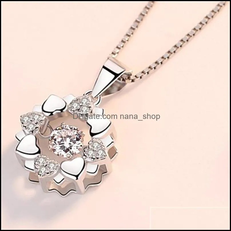 925 sterling silver woman fashion jewelry high quality retro simple crystal zircon flower rotating necklace pendant 1200