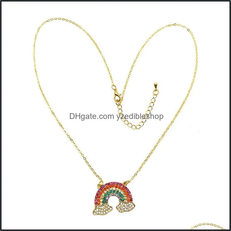 crystal rainbow pendant necklace multicolored fashion gold chain necklace fashion women jewelry gift high quality