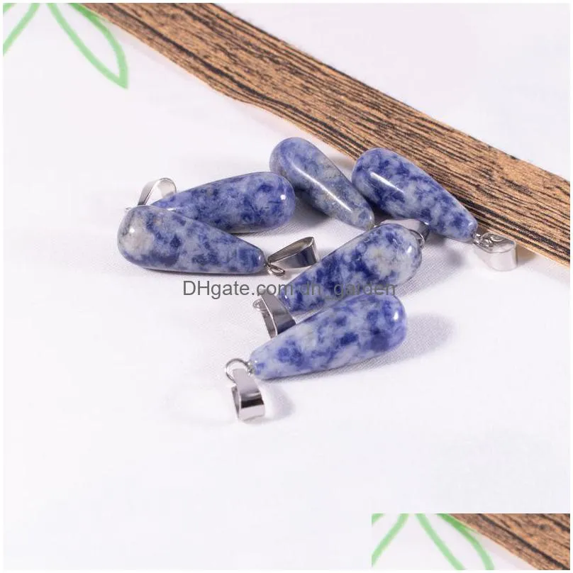 natural crystal opal rose quartz tigers eye stone charms long waterdrop shape pendant for diy earrings necklace jewelry making