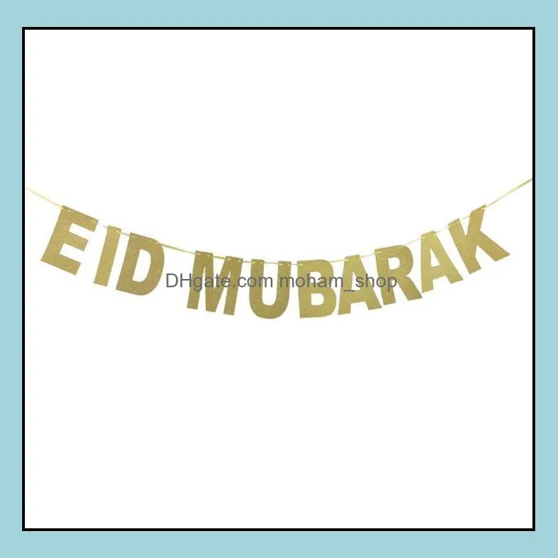 gold silver eid banner glitter paper garland mubarak muslim festival bunting ramadan sn570party