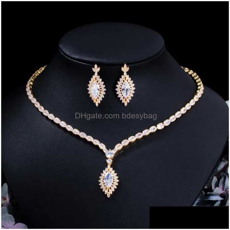 vintage silver designer jewelry set copper necklace earring white aaa cubic zirconia bridesmaid bridal gold african jewelry sets for women wedding necklaces