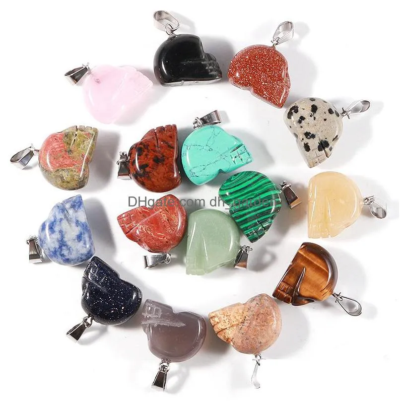 skeleton natural crystal opal rose quartz tigers eye stone charms skull shape pendant for diy earrings necklace jewelry making