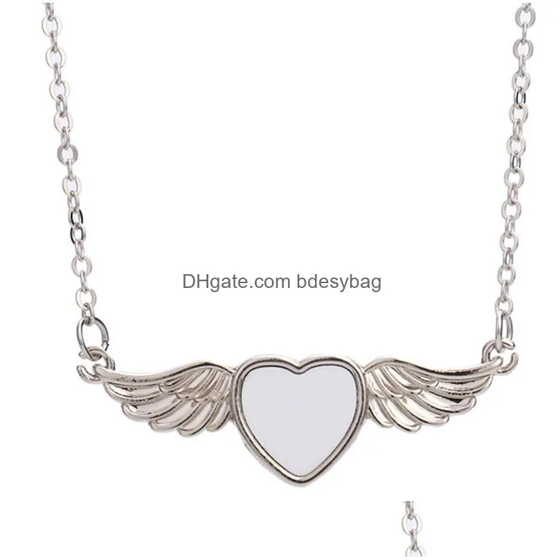 diy sublimation blank couples mens necklace designer jewelry love wing heart necklace woman party photo frame silver pendant necklaces for women souvenir