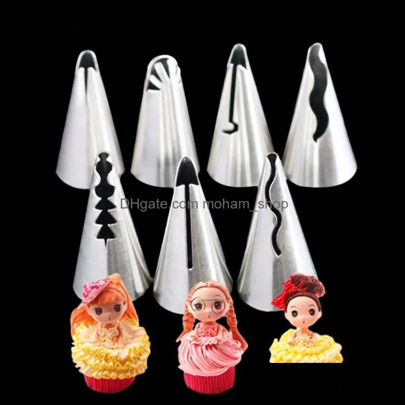 baking pastry tools 7pcs/set nozzles decorating tips stainless steel icing piping nozzle home kitchen cake accessories drop