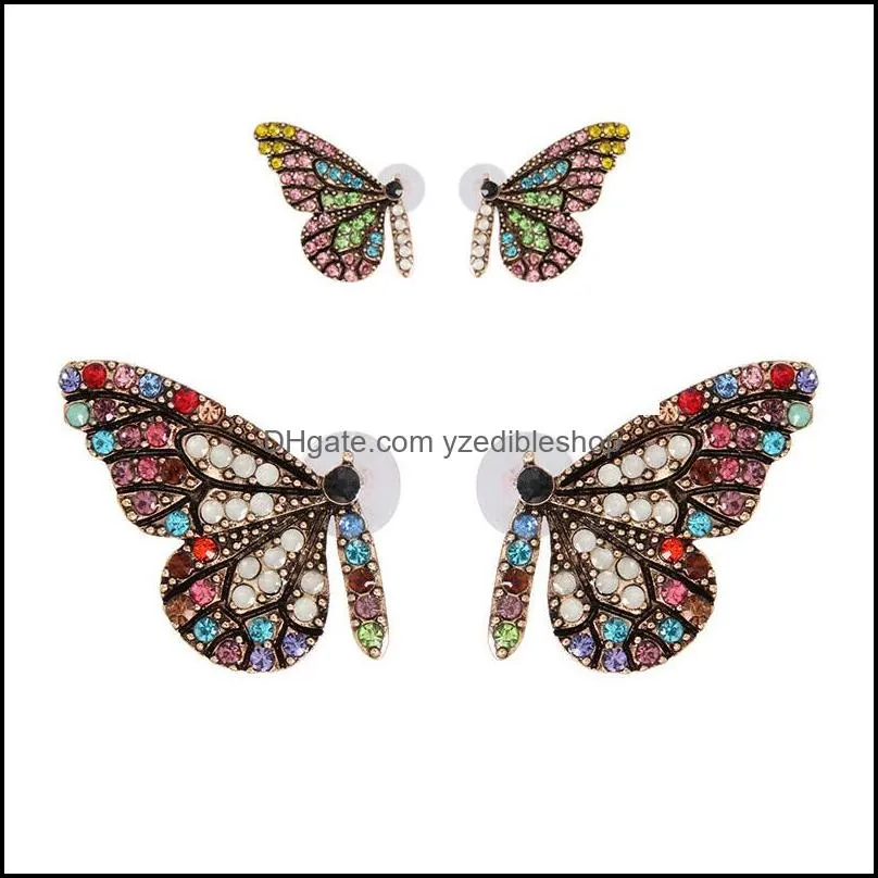 original color full glass butterfly wing stud earring nail with simple temperament crystal earrings 2019 exclusive design