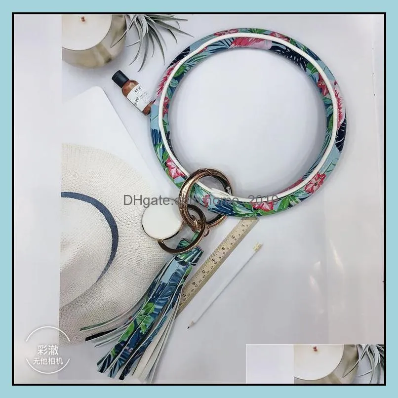 wristlet pu leather tassels bangle keychain bracelet key ring rlilly inspired chain sunflower leopard cactus keyring for women girl