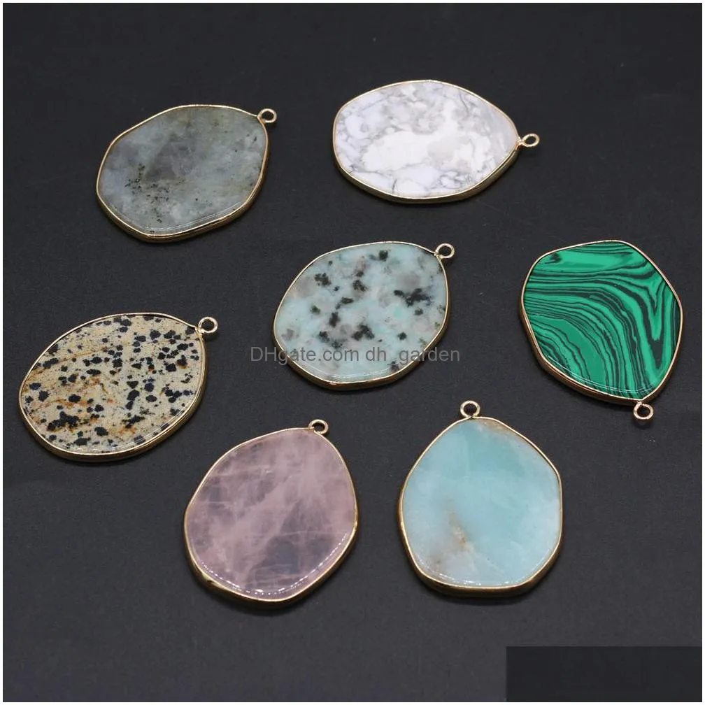 irregular healing labradorite amazonite turquoise stone charms rose quartz crystal pendant diy necklace women fashion jewelry finding