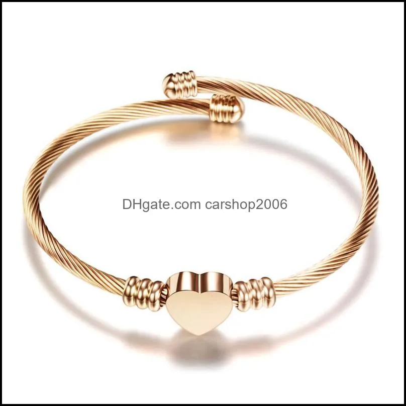  love heart bracelets screw bangles women stainless steel bracelet bangle adjustable gold silver jewelry birthday gift