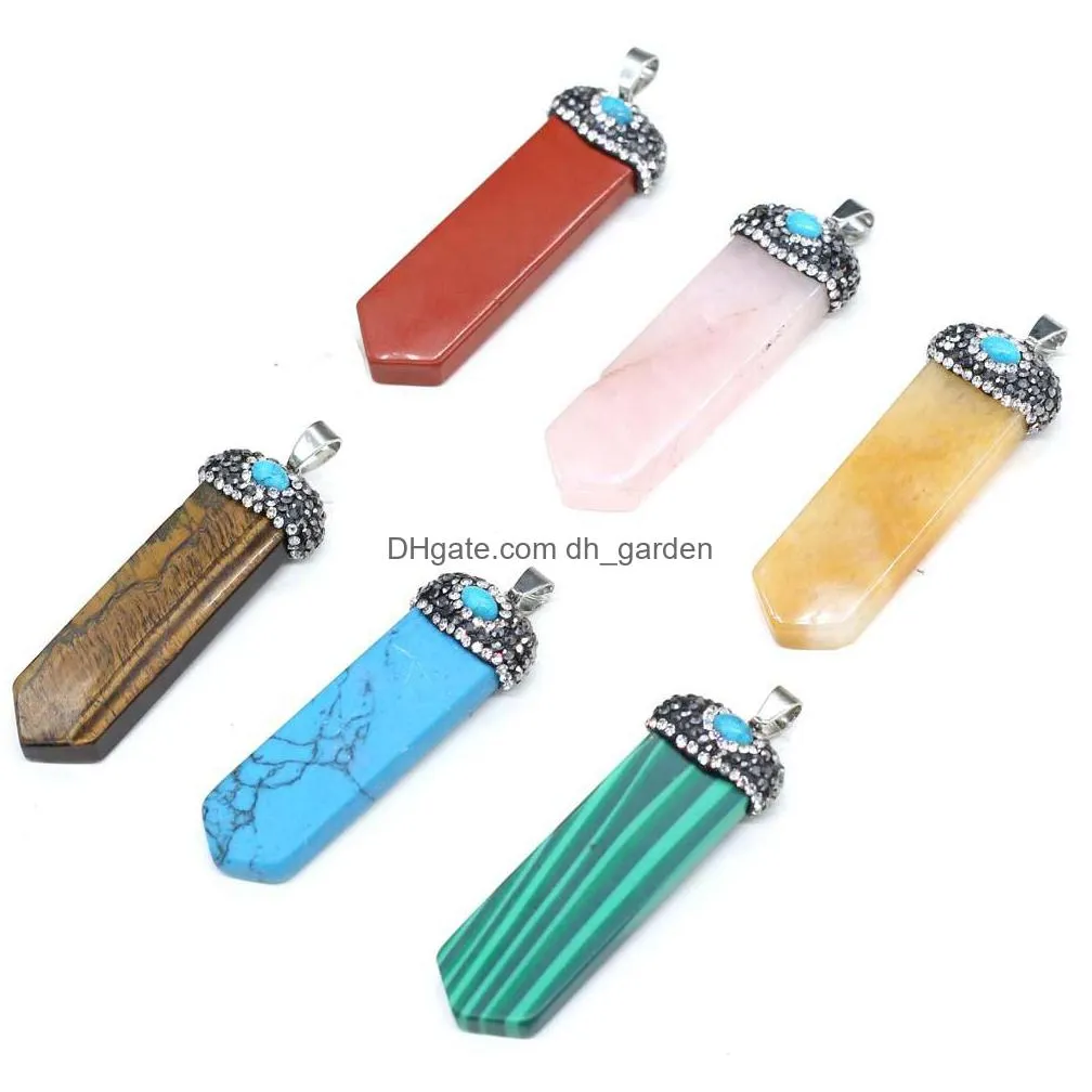 wrap natural stone 7 chakra charms sword shape rose quartz healing reiki crystal tiger eye pendant finding for diy men necklaces jewelry
