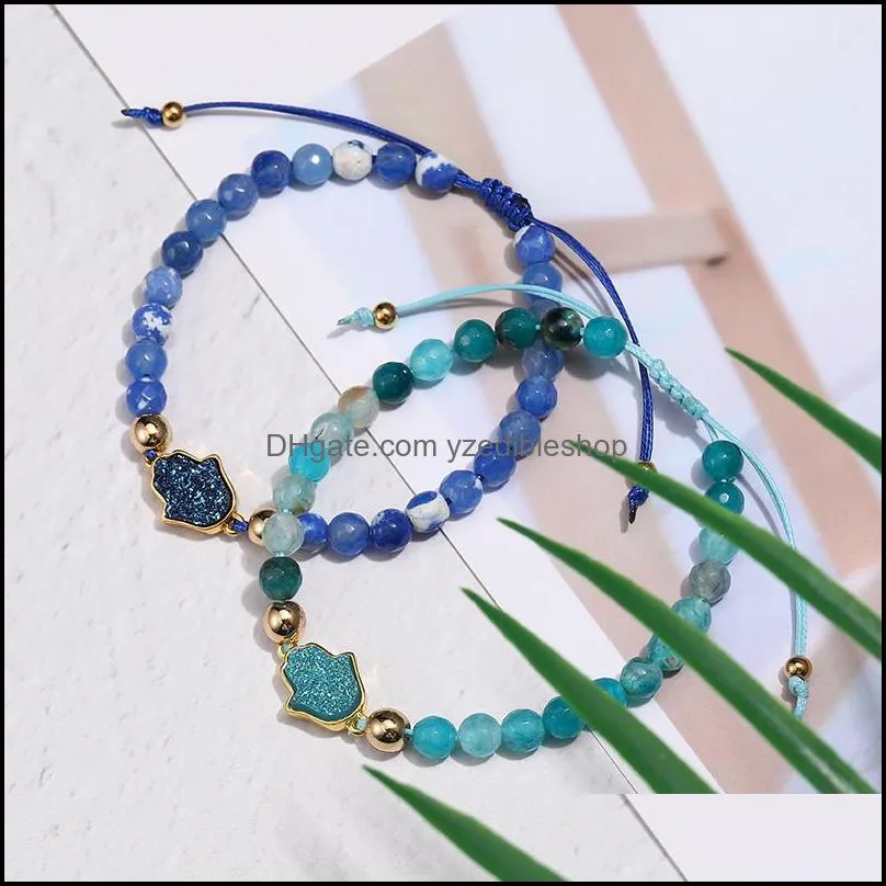 natural stone agate bead druzy charm bracelet for women handmade fatima hamsa hand beads braided bracelets with card jewelry friends