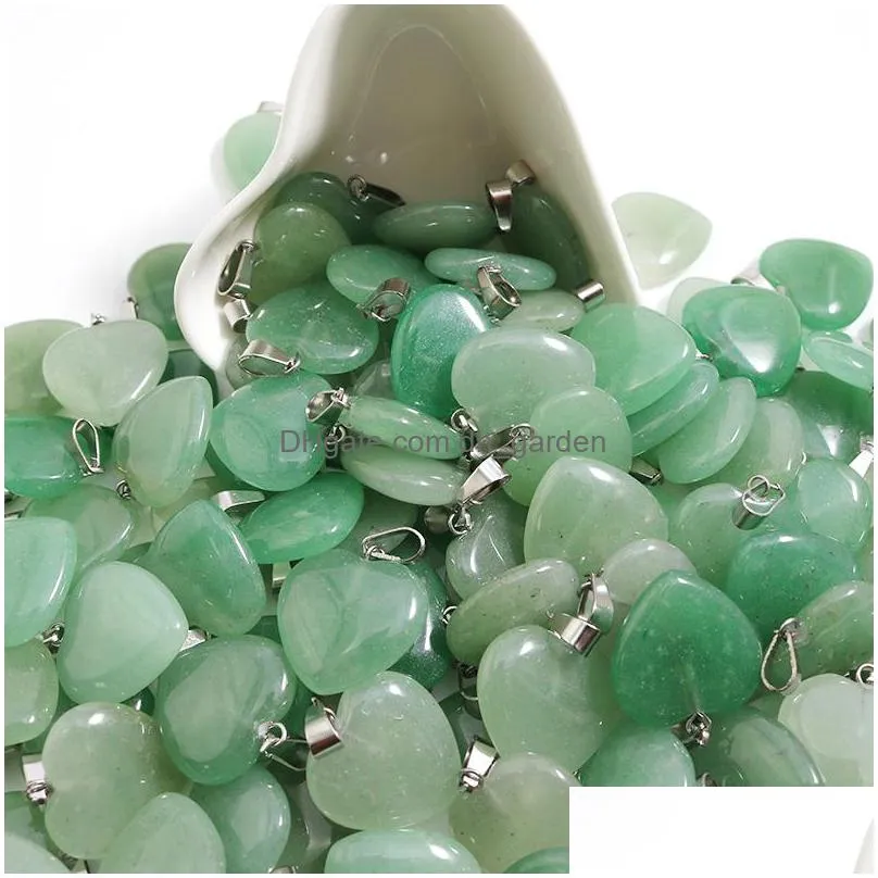 natural stone necklace heart pendants green aventurine gemstone charms 20mm for women charms diy jewelry making accessories wholesale