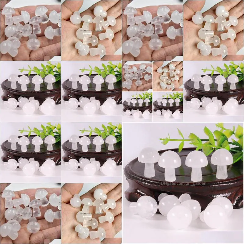 20mm mini mushroom white crystals plant statue ornament natural stone carving home decoration crystal polishing gem