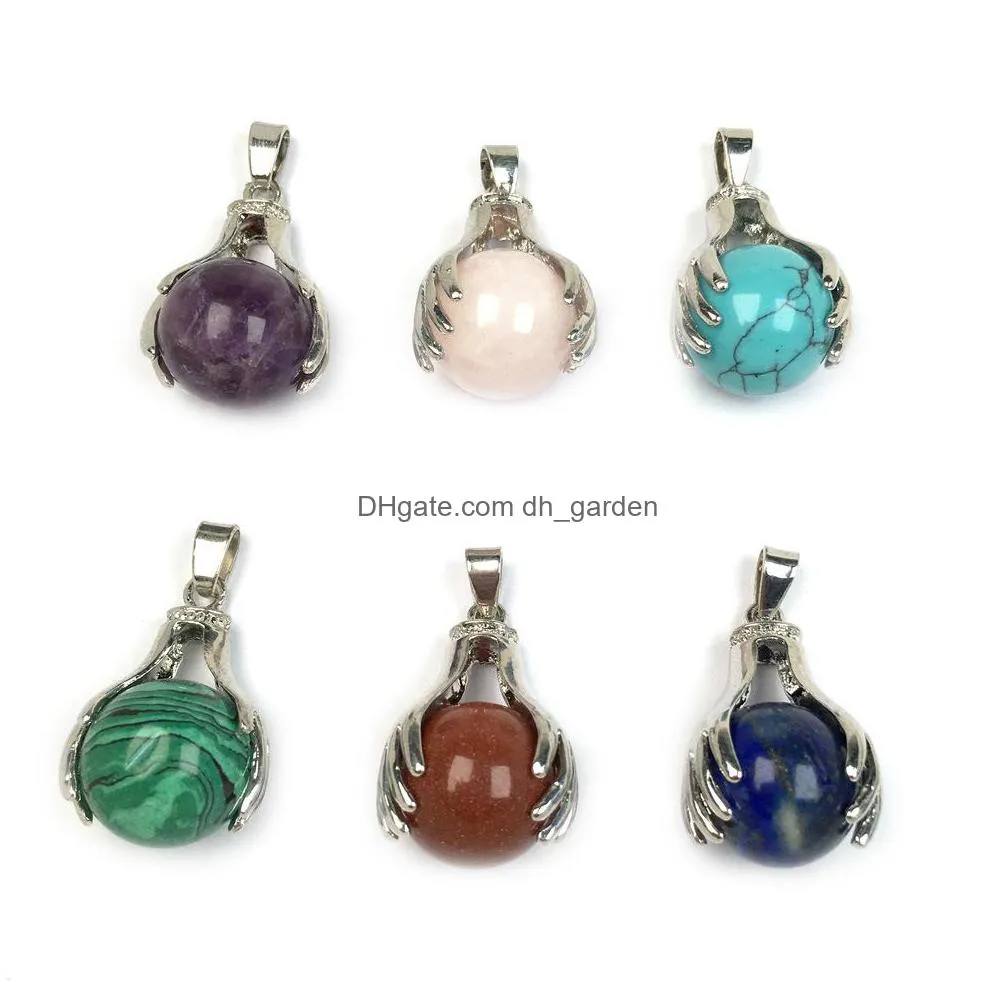 natural stone ball chakras palm claw charms pendant rose quartz healing reiki crystal finding for diy necklaces women fashion jewelry