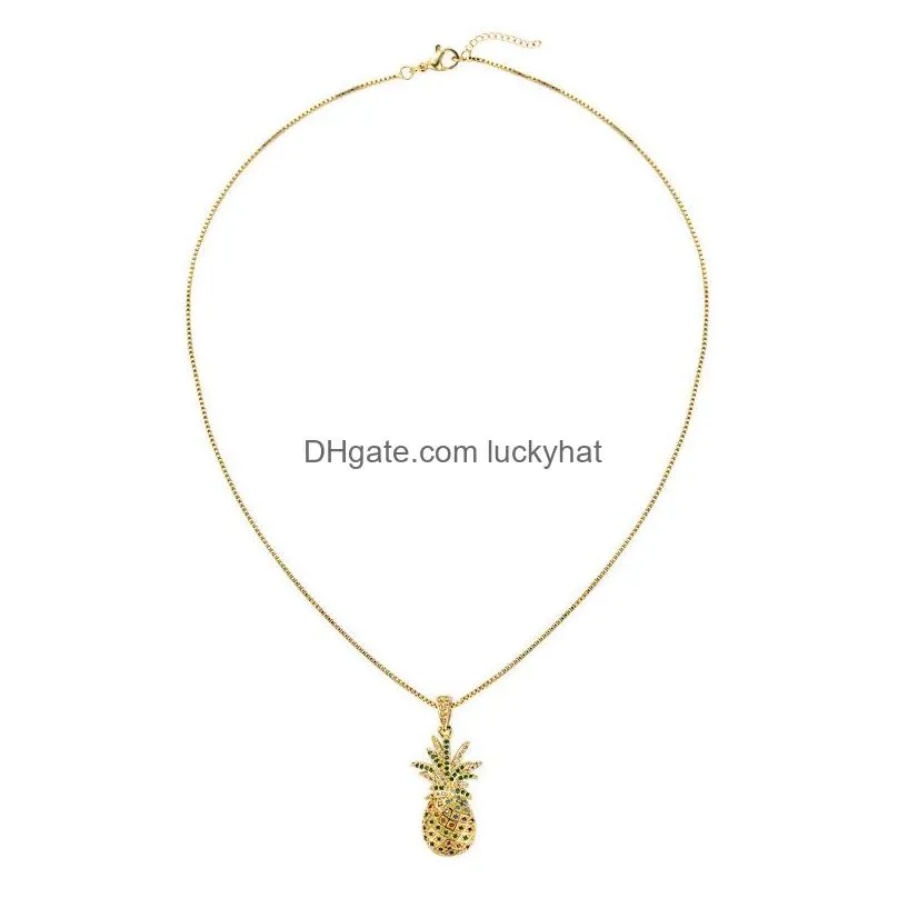 fashion jewelry tropical fruit colorful zircon pineapple pendant necklace women choker necklaces