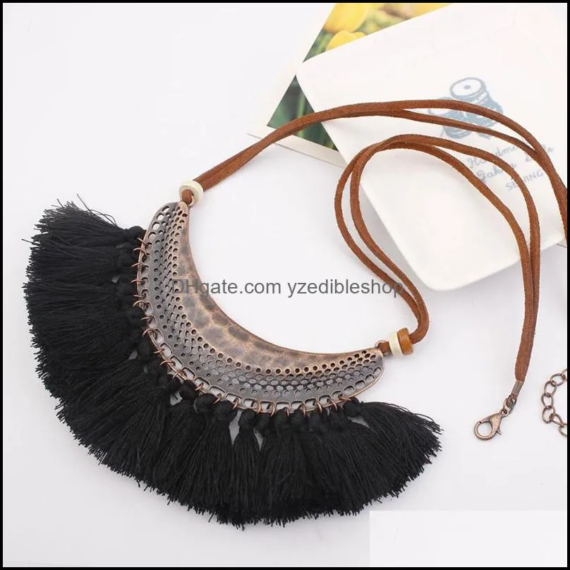 leather tassel necklace big crescent necklace bohemia long choker statement necklace for women design boho vintage wholesale