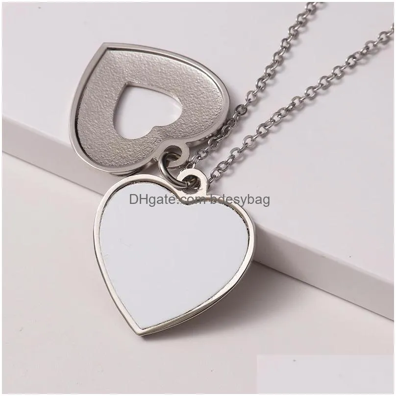 fashion thermal transter sublimation blank necklace heart love pendants necklaces diy silver valentines day gift lovers designer jewelry for women men