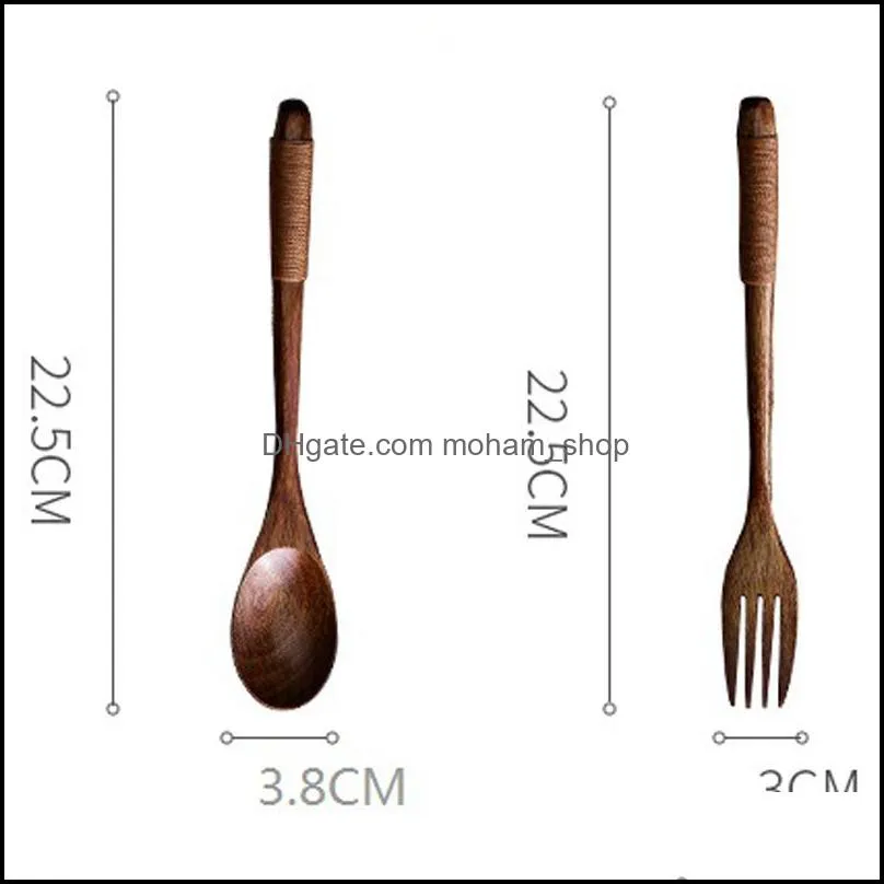 ecofriendly simplicity japanese handmade natural wood spoon fork decor wire wrapped solid wooden craft gift dinner tableware dh0408