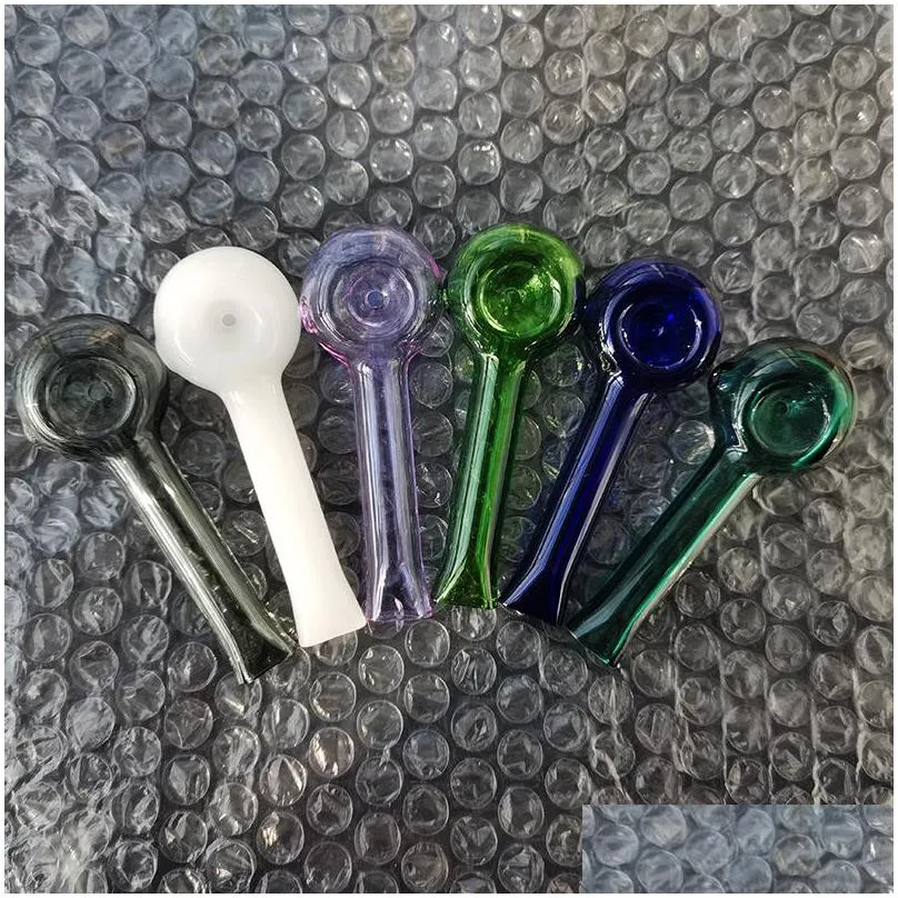 cute spoon glass pipe thick hand pipes crafts odorless pocket fit chunky smoking tubes colorful heat resistant glass tube for smoke accessories dab rig