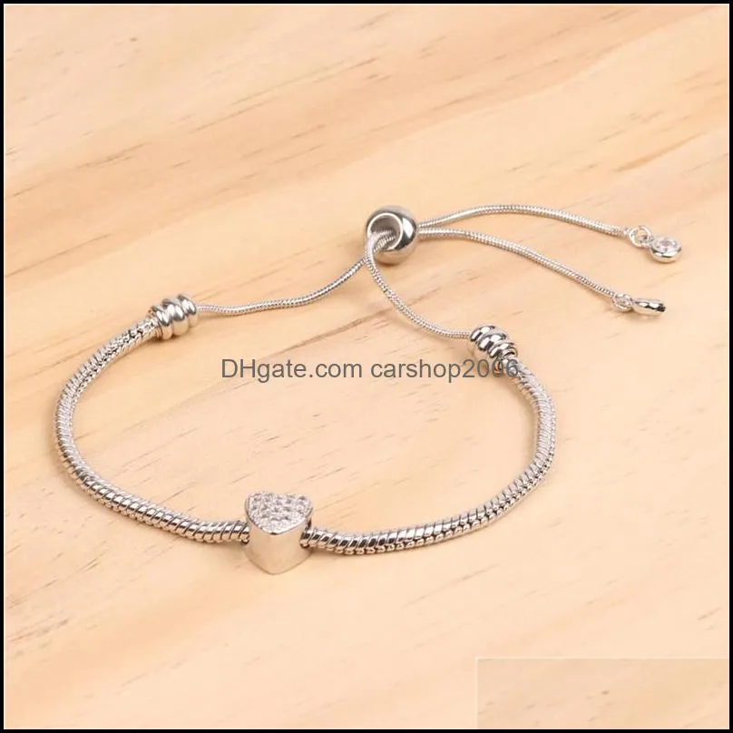 adjustable heart bracelets bangles for lady women cubic zirconia bracelet charm bracelets rose gold silver color fashion party jewelry