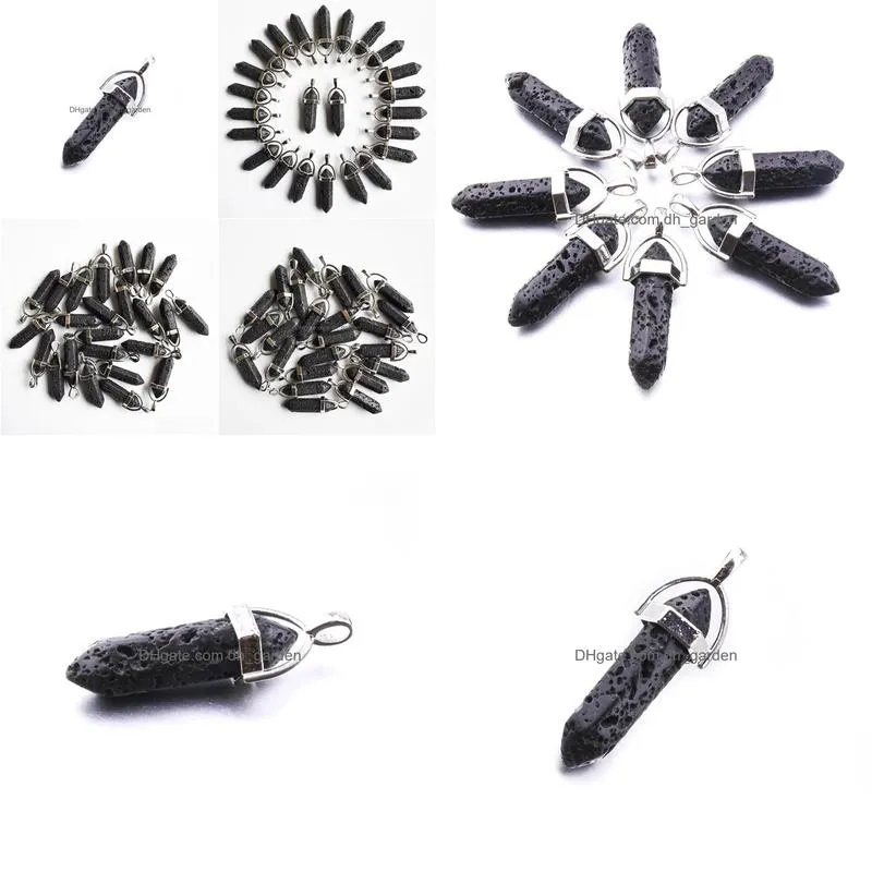 natural lava volcanic rock stone pillar shape charms point chakra pendants for jewelry making wholesale