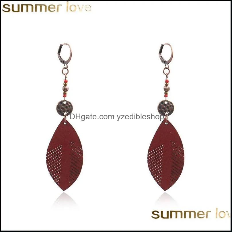 trendy vintage leather leaf dangle earrings hanging for women 2019 fashion wedding autumn and winter leaves earring jewelry