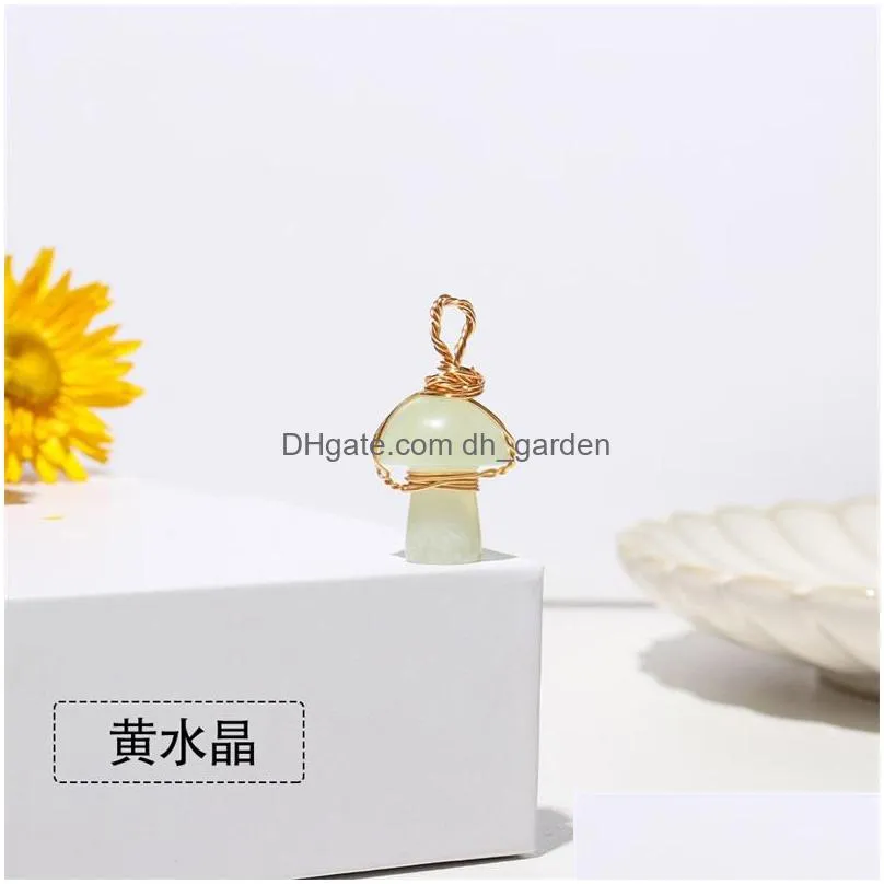 2cm mushroom statue natural crystal stone carving charms reiki healing gold wire wrap pendant for women jewelry making wholesale