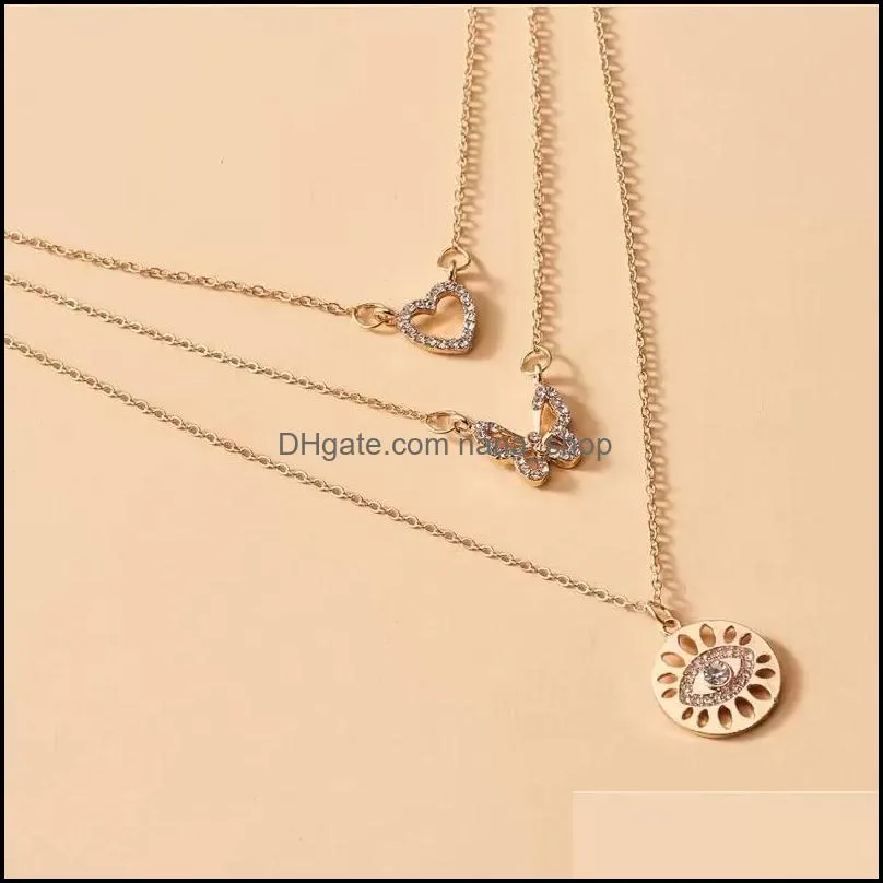 2020 fashion pendant necklaces ladies gold chain colorful rhinestone filled evil eye coin necklaces for women bohemian gold necklaces