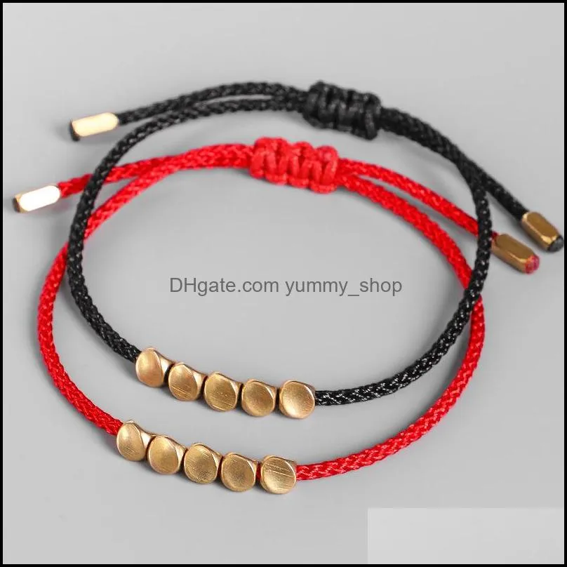 handmade tibetan copper bead lucky rope bracelet bangles for women men wax thread couple bracelets jewelry