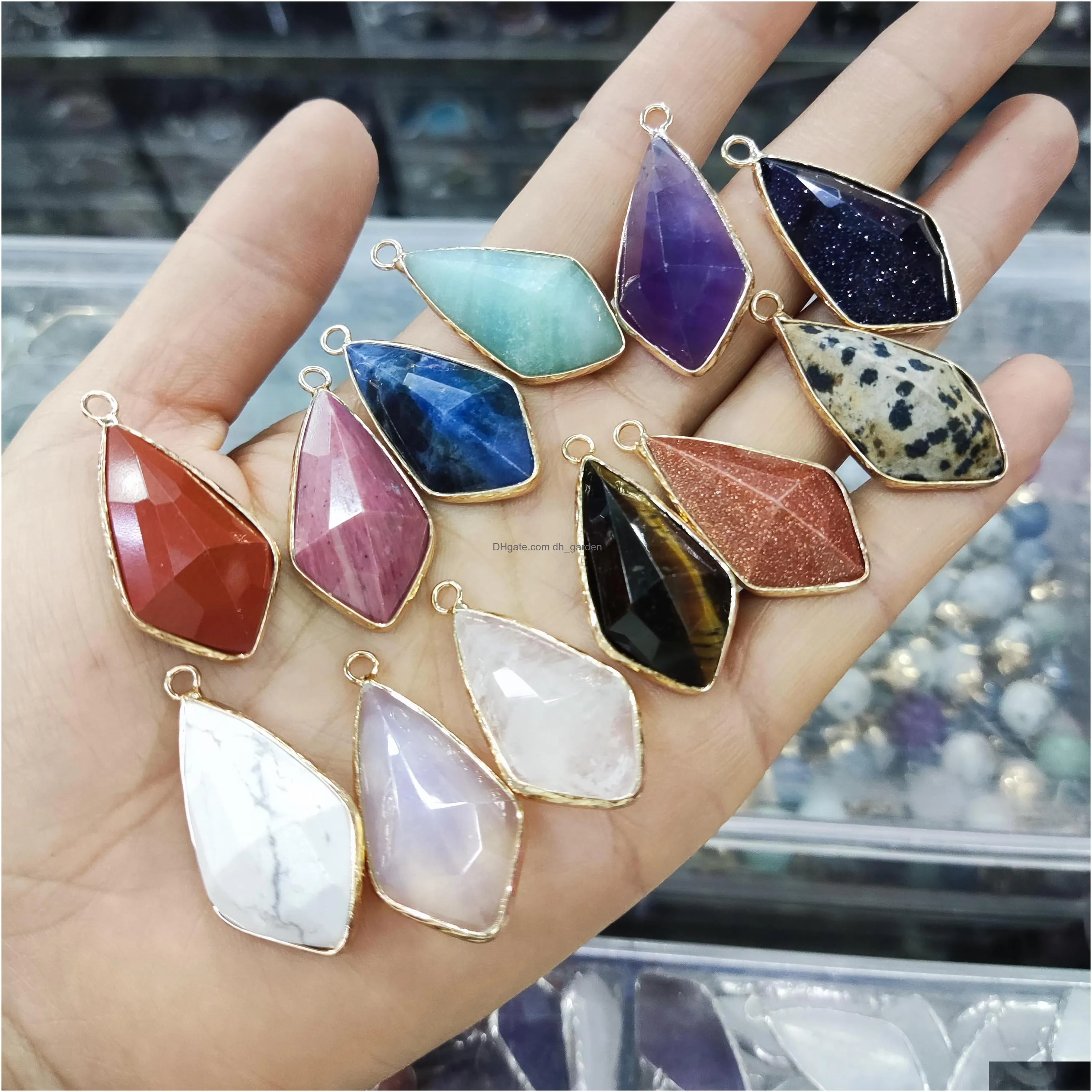 gold edge faceted natural crystal geometry stone charms rose quartz pendants trendy for jewelry making wholesale