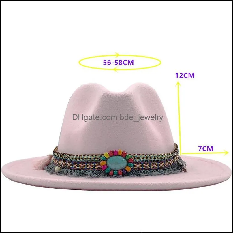 multicolor men women formal hat minority nationality retro wide brim hats woollen cloth jazz flat eaves cap 15xg t2