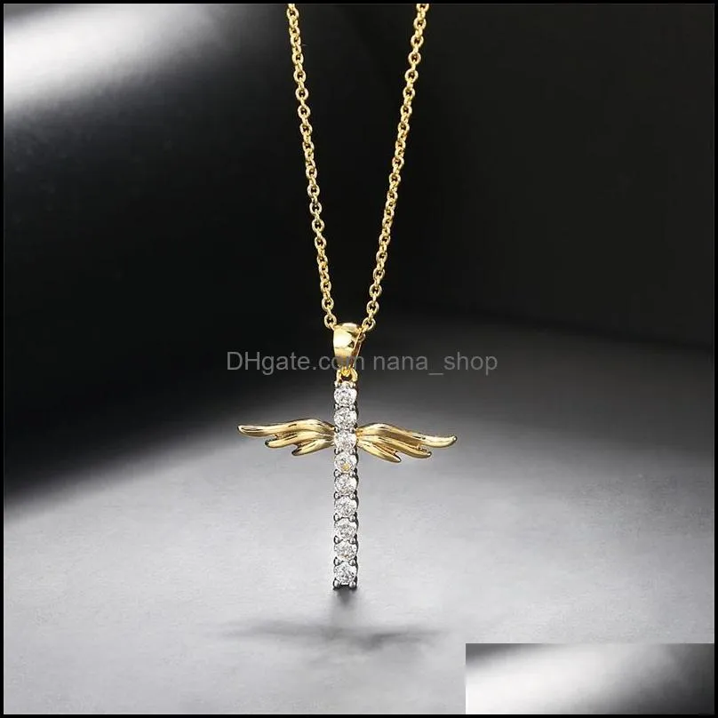 christian prayer angle wing cross necklace 18k gold plated zircon cross necklace for girls c3